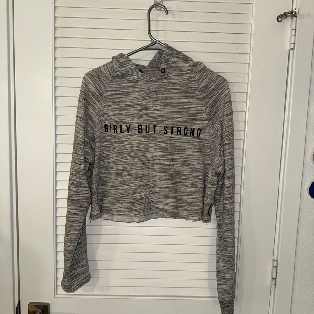 Grey Cropped “SUPERFRESH” Hoodie – Size Large